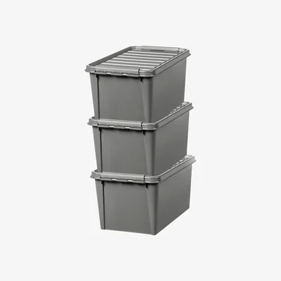 Dunelm SmartStore Recycled 47L Set of 3 Boxes, Grey Grey