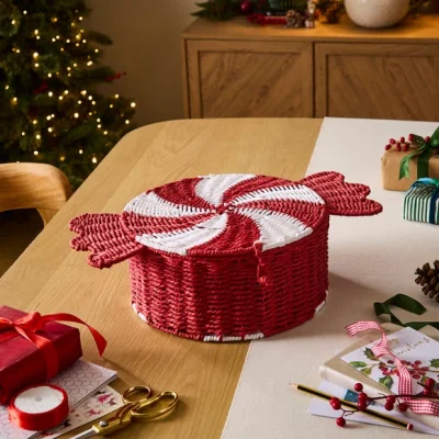 Dunelm Christmas Sweet Paper Rope Hamper with Lid