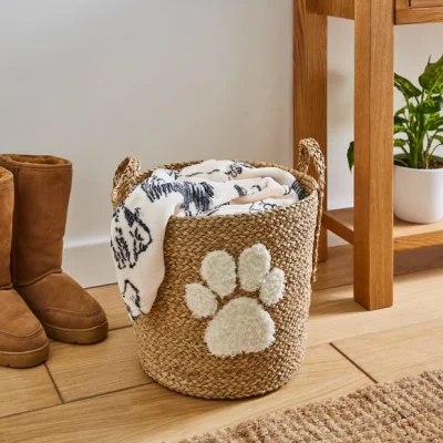 Dunelm Paw Print Tapered Seagrass Storage Basket