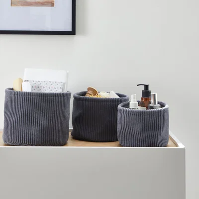 Dunelm Set of 3 Grey Cord Storage Baskets Grey