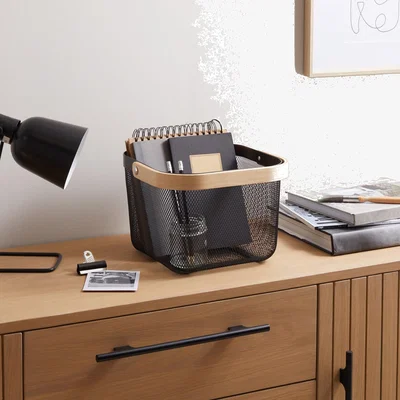 Dunelm Wire Basket with Wooden Handle Black