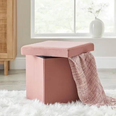 Dunelm Matilda Eco Velvet Foldable Storage Cube Rose (Pink)