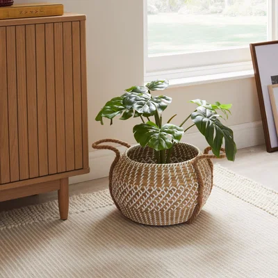 Dunelm Round Mat Grass Storage Basket Natural