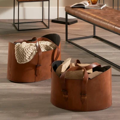 Dunelm Alessio Leather Baskets Brown