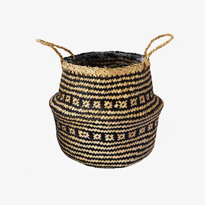 Dunelm Medium Seagrass Tribal Black Lined Basket Black and Brown