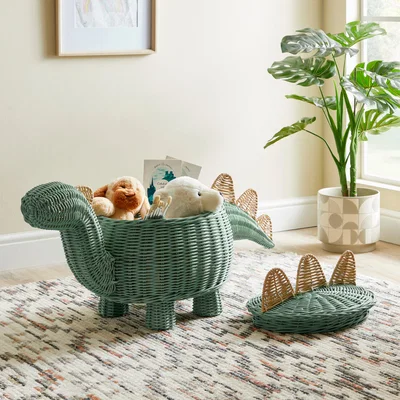 Dunelm Dinosaur Rattan Storage Basket Green