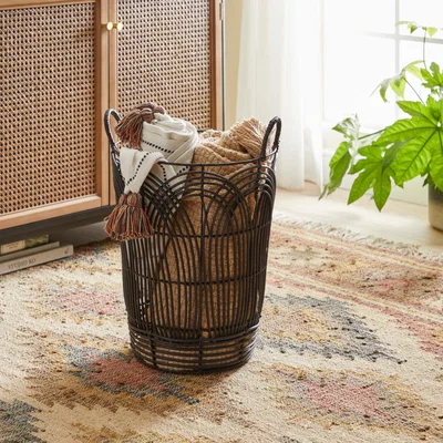Dunelm Plastic Black Tall Rattan Basket Black