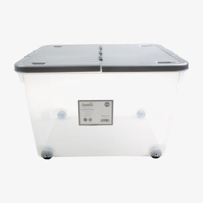 Dunelm 44L Silver Wheeled Plastic Storage Box with Folding Lid Silver