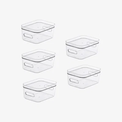 Dunelm Compact Storage Tub Small with lids 1.5L Set of 5, Clear