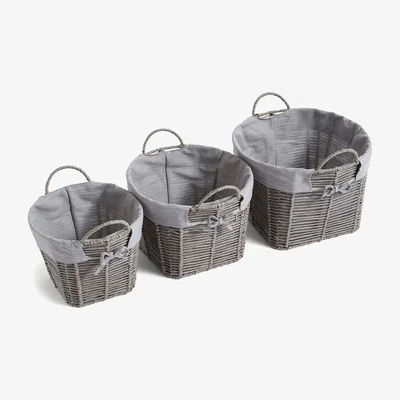 Dunelm Set of 3 Round Purity Baskets Grey