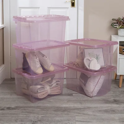 Dunelm Wham Crystal Set of 5 Boxes & Lids, 28L Pink