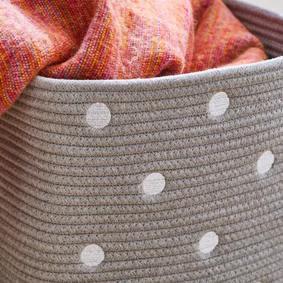 Dunelm Polka Dot Cotton Rope Storage Box Grey