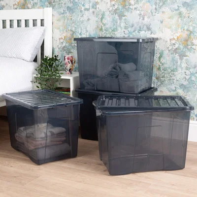 Dunelm Wham Crystal Set of 4 Boxes & Lids, 80L Black