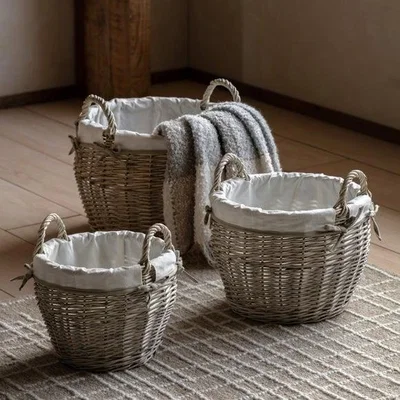 Dunelm Cedar & Sage Set of 3 Aro Round Lined Baskets