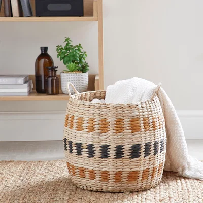 Dunelm Butterscotch Rush Basket Brown and Blue
