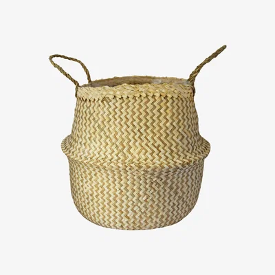 Dunelm Medium Seagrass Chevron White Lined Basket Brown
