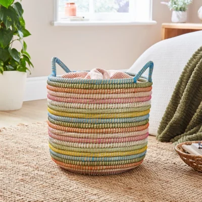 Dunelm Rainbow Round Storage Basket with Handles
