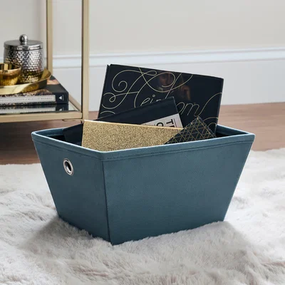 Dunelm Smart Industrial Velvet Tapered Basket Blue