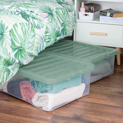 Dunelm 32L Underbed Plastic Storage Box Green Lid Green