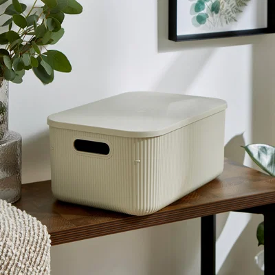 Dunelm 13L Ribbed Plastic Storage with Lid Mushroom