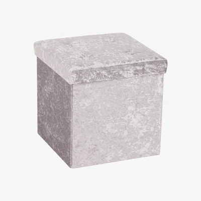 Dunelm Foldable Silver Velvet Cube Ottoman Silver