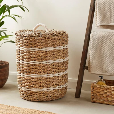Dunelm Rope White Stripe Rush Laundry Basket