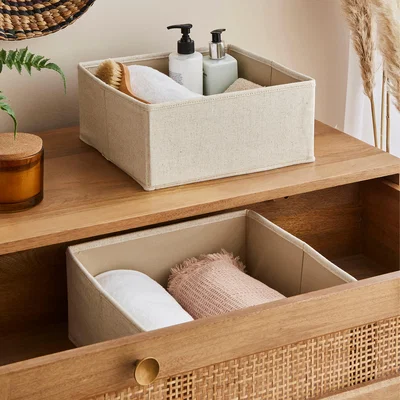 Dunelm Set of 2 Large Square Linen Drawer Organisers