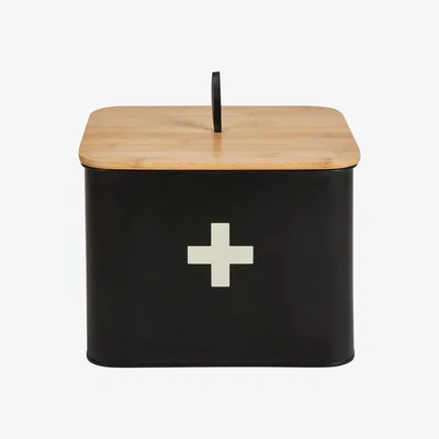 Dunelm Matt Black Wooden First Aid Box Black