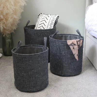Dunelm JVL Shadow Set of 3 Round Storage Baskets Grey