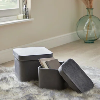 Dunelm Luxe Grey Velvet Set of 2 Storage Boxes Grey