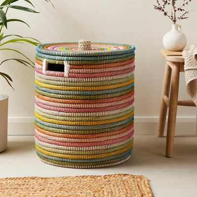 Dunelm Rainbow Seagrass Laundry Basket with Lid