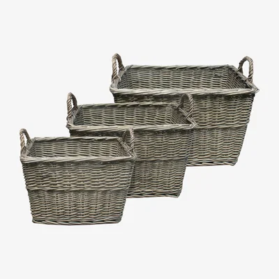Dunelm Set of 3 Grey Willow Tapered Baskets Grey