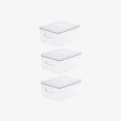 Dunelm Compact Storage Tub Large with lids 15.4L Set of 3, Clear