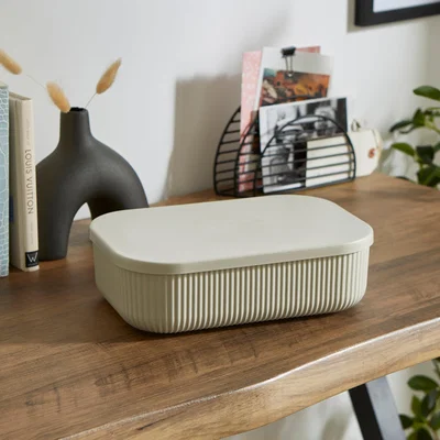 Dunelm 3.2L Ribbed Plastic Storage with Lid Mushroom