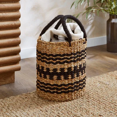 Dunelm Large Seagrass Round Basket Monochrome Black