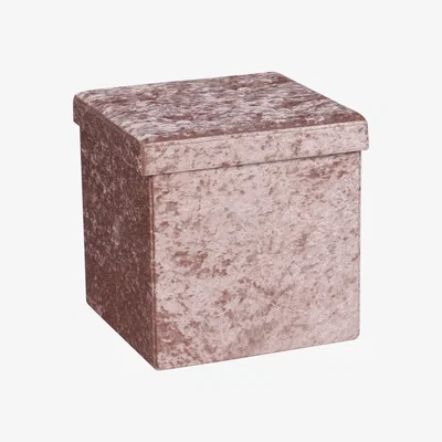 Dunelm Foldable Blush Velvet Cube Ottoman Blush