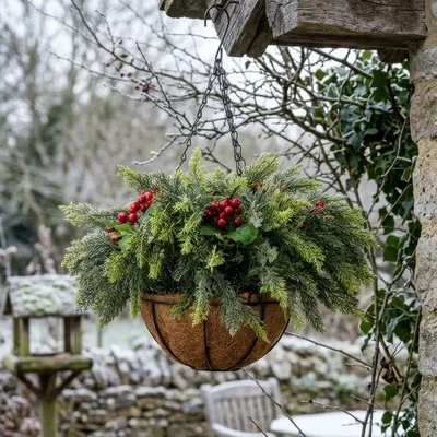 Dunelm Artificial Christmas Foliage Hanging Basket