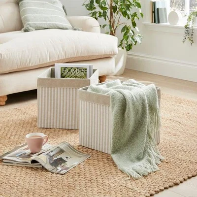 Dunelm Set of 2 Striped Foldable Storage Boxes