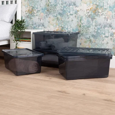 Dunelm Wham Crystal Set of 5 Boxes & Lids, 45L Black