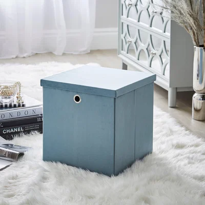 Dunelm Smart Industrial Pacific Velvet Foldable Box with Lid Pacific Blue