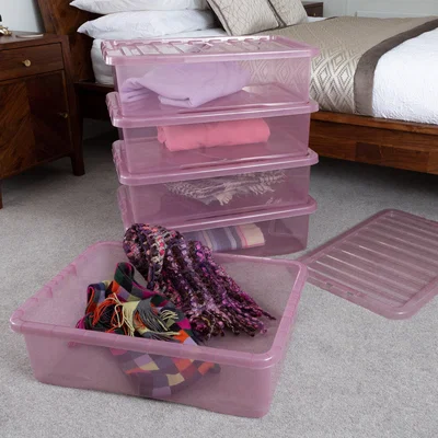 Dunelm Wham Crystal Set of 5 Underbed Boxes & Lids, 32L Pink