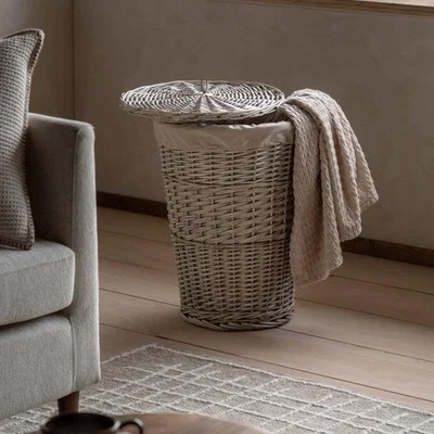 Dunelm Cedar & Sage Lina Round Lined Laundry Basket