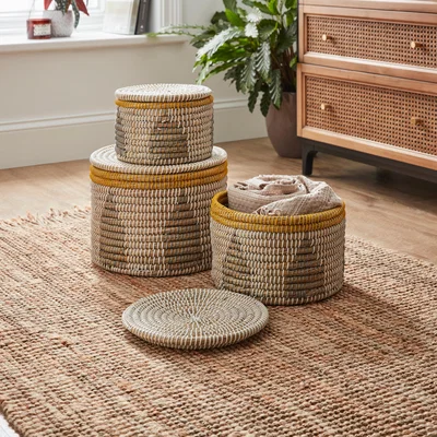 Dunelm Set Of 3 Contrast Storage Baskets Natural
