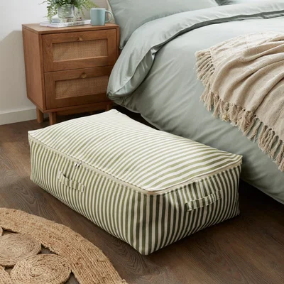 Dunelm Stripe Underbed Storage Bag Olive (Green)