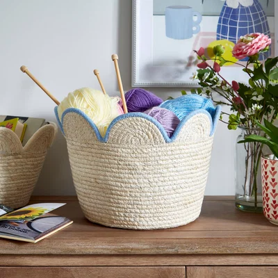 Dunelm Medium Scalloped Maize Basket Blue