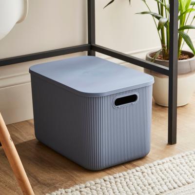 Dunelm 21L Ribbed Plastic Storage with Lid Pacific Blue