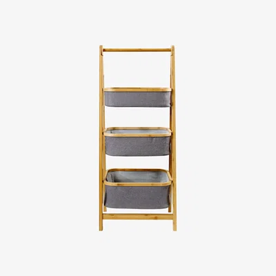 Dunelm Grey Bamboo 3 Tier Storage Basket Ladder Grey and Brown