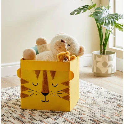 Dunelm Tiger Felt Foldable Box Yellow