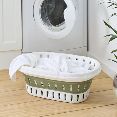 Dunelm Collapsible Laundry Basket with Handles Sage