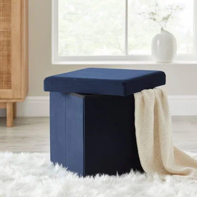 Dunelm Matilda Eco Velvet Foldable Storage Cube Luxe Navy